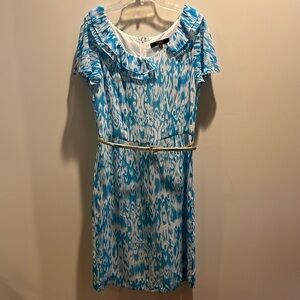 EUC Alex Marie Blue and White Dress with Gold Belt, 6
